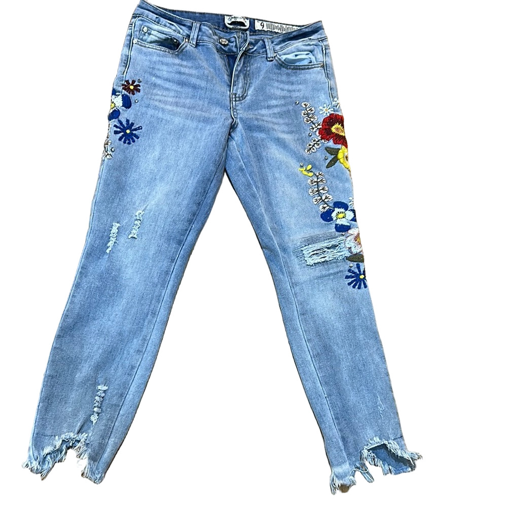 Embroidered Distressed Blue Jeans in box 18 - Picture 1 of 7